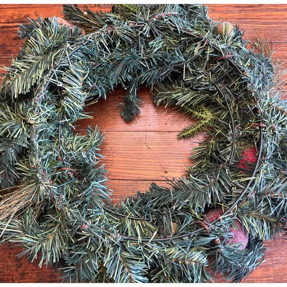 Handmade 19” Wreath: Pears, Apples, Fruit, Gold Baubles Wire Back - Picture 5 of 7